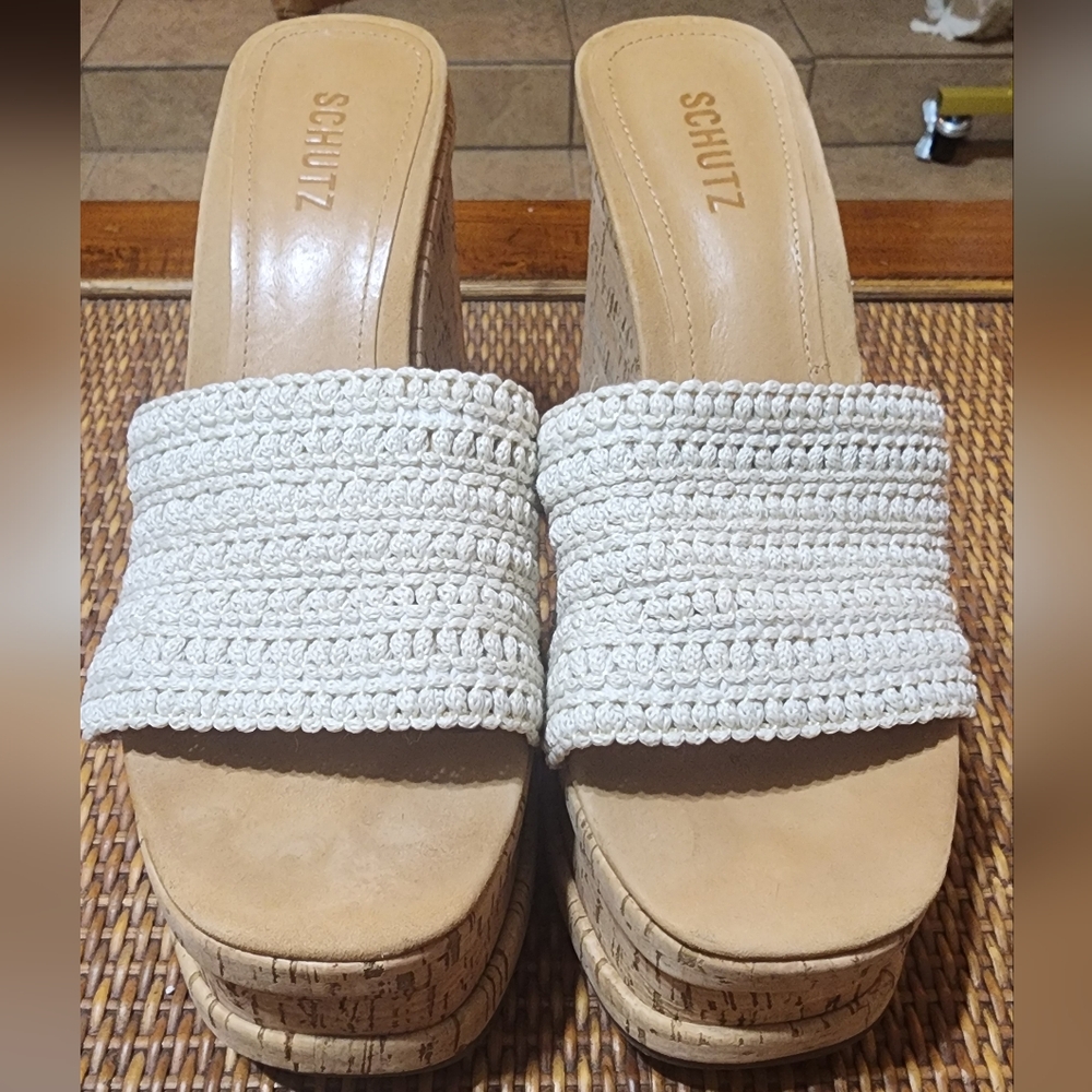 Schutz Women's Cream Wedge Sandals